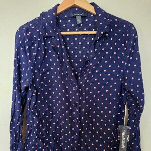 ModCloth navy blue polka dot long-sleeve blouse